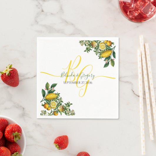Rustikale Hochzeit von Gelben Zitronen und Blätter Serviette (Beispiel)