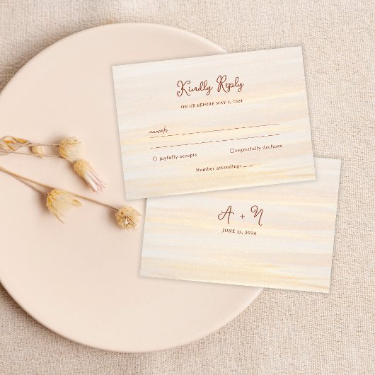 Rustikale Hochzeit von Gold und Terracotta-Script RSVP Karte