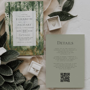 Rustikale Hochzeit von Green Gold Woodland QR Code Einladung