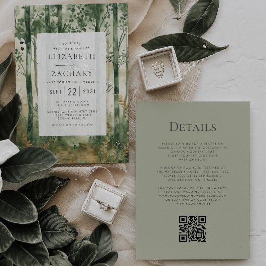 Rustikale Hochzeit von Green Gold Woodland QR Code Einladung