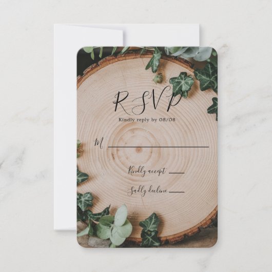 Rustikale Hochzeit von Grün und Holz RSVP Karte (Vorderseite)