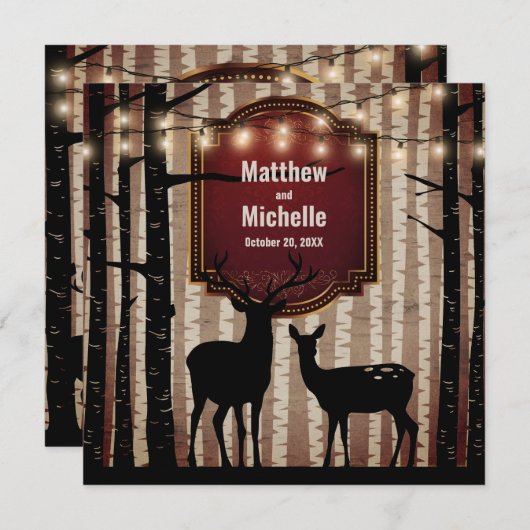 Rustikale Hochzeit von Hirschen und Bäumen/Winter- Einladung (Vorne/Hinten)