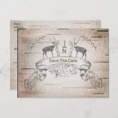 Rustikale Hochzeit von Hirschen und Zweigen retten Ankündigungspostkarte (Vorne/Hinten)
