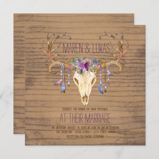 Rustikale Hochzeit von Hirschgewächsen im Südweste Einladung (Vorne/Hinten)