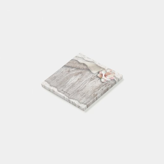 Rustikale Hochzeit von Holz Burlap Lace Floral Cou Post-it Klebezettel (angewinkelt)