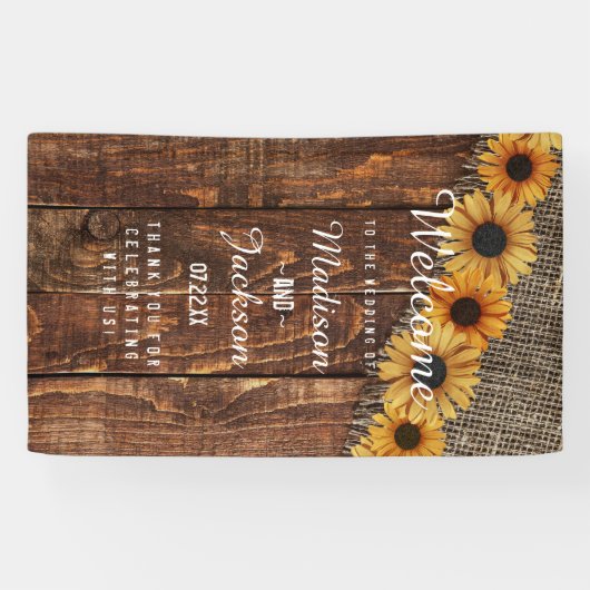 Rustikale Hochzeit von Holz und Burlap Sonnenblume Banner (Horizontal)