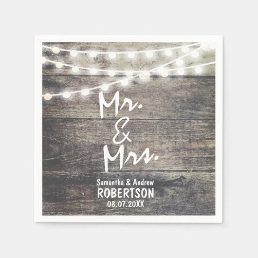 Rustikale Hochzeit von Holz und Lichtern Serviette (Vorderseite)