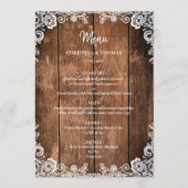Rustikale Hochzeit von Holz und Spitzen Menükarte (Vorderseite)