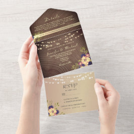Rustikale Hochzeit von Holz und Streichellicht All In One Einladung