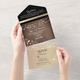 Rustikale Hochzeit von Holz und Streichellicht All In One Einladung