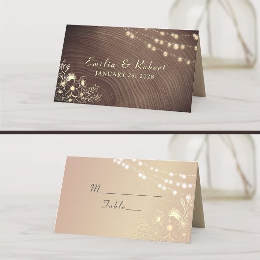 Rustikale Hochzeit von Holz und Streichellicht Platzkarte