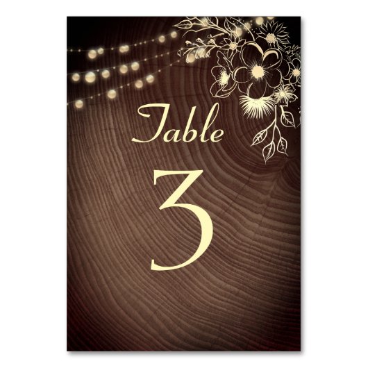 Rustikale Hochzeit von Holz und Streichellicht Tischnummer (Vorderseite)