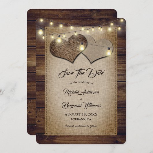 Rustikale Hochzeit von Holzbastelbäumen Save The Date (Vorne/Hinten)