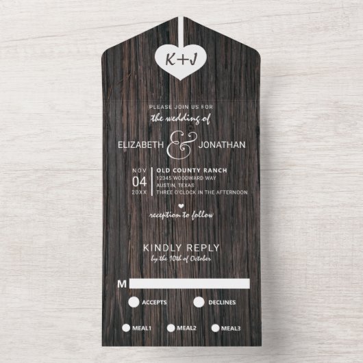 Rustikale Hochzeit von Holzherzen All In One Einladung (Innen Boden)