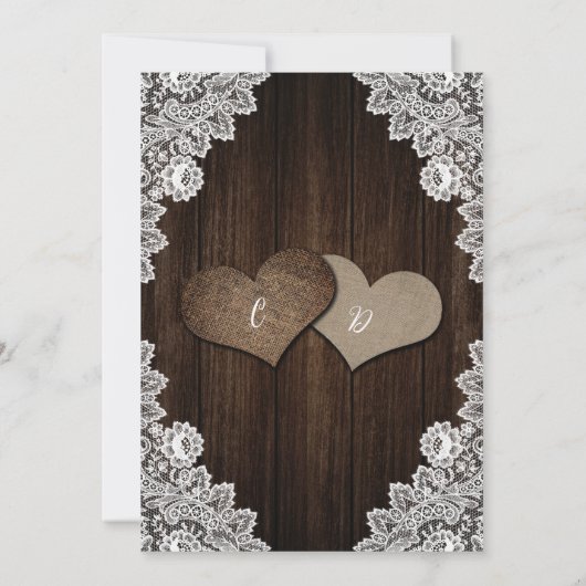 Rustikale Hochzeit von Holzwolle und Spitzen-Licht Einladung (Rückseite)