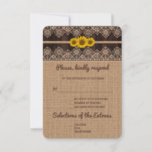 Rustikale Hochzeit von Lace Burlap Wood RSVP Karte