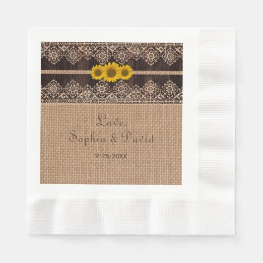 Rustikale Hochzeit von Lace Burlap Wood Serviette (Vorderseite)