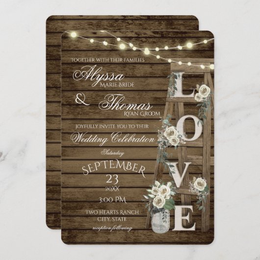 Rustikale Hochzeit von Ladder und White Roses Lieb Einladung (Vorne/Hinten)