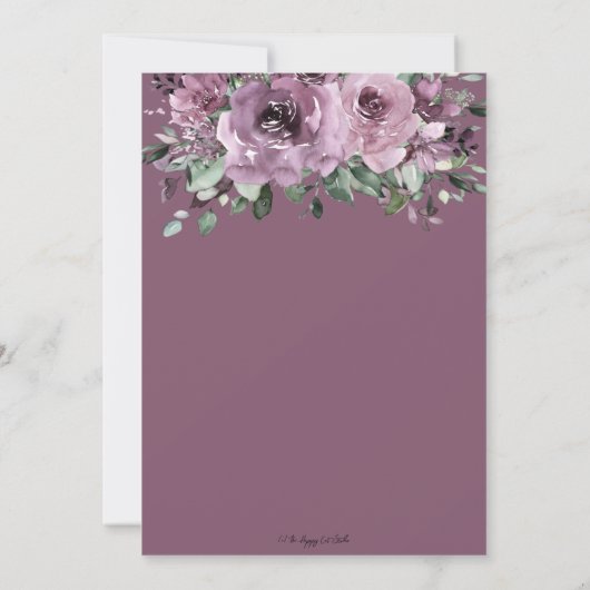Rustikale Hochzeit von Mauve Plum Lila Blumengrün Einladung (Rückseite)