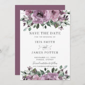 Rustikale Hochzeit von Mauve Plum Lila Blumengrün Save The Date (Vorne/Hinten)