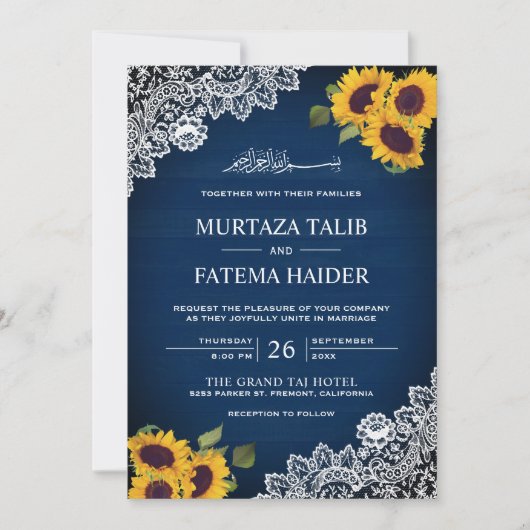 Rustikale Hochzeit von Moslems mit blauem Holz Einladung (Vorderseite)