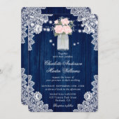 Rustikale Hochzeit von Navy Blue und Blush Wood La Einladung (Vorne/Hinten)