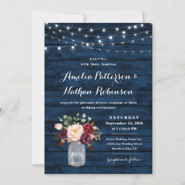 Rustikale Hochzeit von Navy Blue und Burgund Blush Einladung