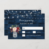 Rustikale Hochzeit von Navy Blue und Burgund Blush RSVP Karte (Vorne/Hinten)