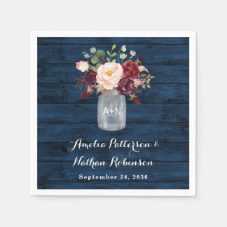 Rustikale Hochzeit von Navy Blue und Burgund Blush Serviette
