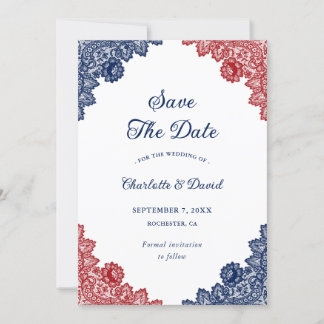 Rustikale Hochzeit von Navy Blue und Red Floral La Save The Date