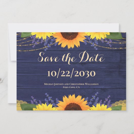 Rustikale Hochzeit von Navy-Holz-Streichelleuchten Save The Date (Vorderseite)