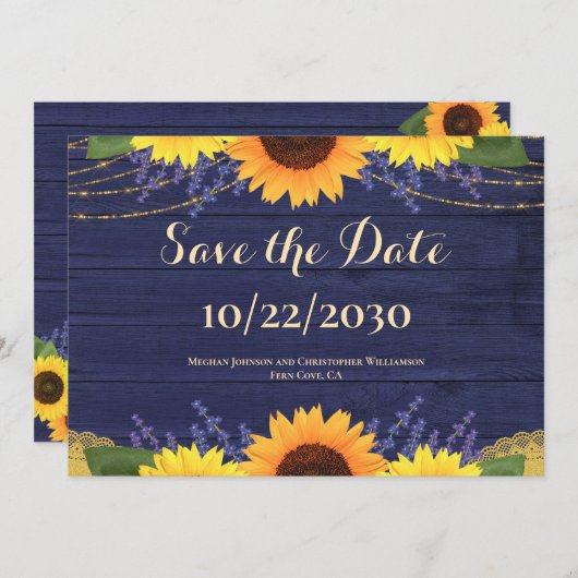 Rustikale Hochzeit von Navy-Holz-Streichelleuchten Save The Date (Vorne/Hinten)