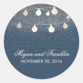Rustikale Hochzeit von Navy String Lights Gold Gli Runder Aufkleber