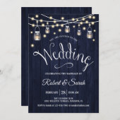 Rustikale Hochzeit von Navy Wood & Lights Einladung (Vorne/Hinten)