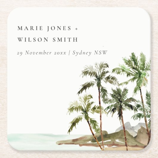 Rustikale Hochzeit von Palmen Beach Sand Rechteckiger Pappuntersetzer (Vorderseite)