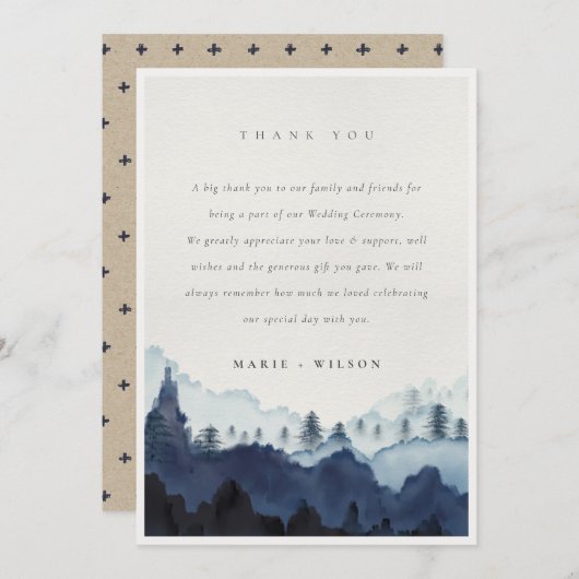 Rustikale Hochzeit von Pinienwäldern Dankeskarte (Vorne/Hinten)