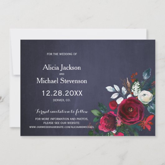 Rustikale Hochzeit von roten Bauern im Winter Save The Date (Rückseite)