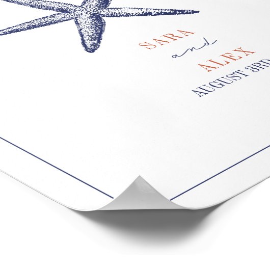Rustikale Hochzeit von Starfish Red & Blue Beach Poster (Ecke)