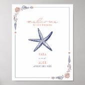 Rustikale Hochzeit von Starfish Red & Blue Beach Poster (Vorne)