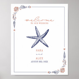Rustikale Hochzeit von Starfish Red & Blue Beach Poster