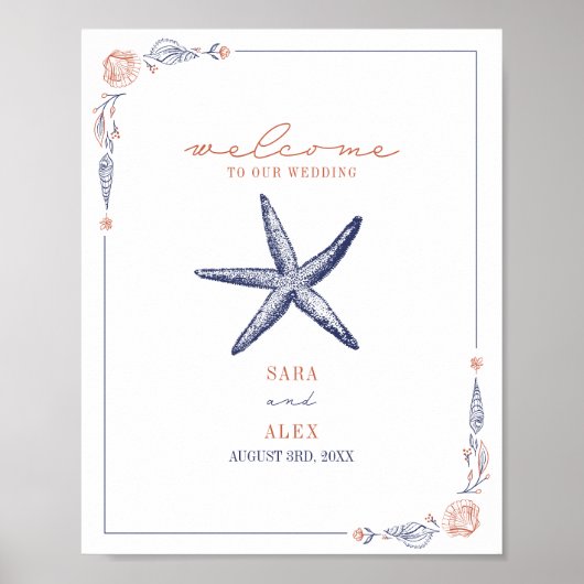 Rustikale Hochzeit von Starfish Red & Blue Beach Poster (Vorne)