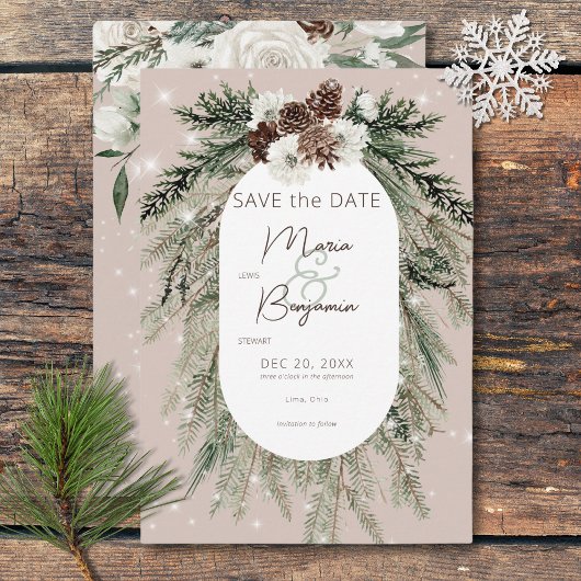 Rustikale Hochzeit von Tan Pine Winter Sparkle Save The Date