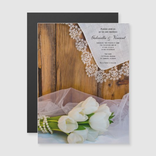Rustikale Hochzeit von Weißer Tulips Magneteinladung (Vorne/Hinten)