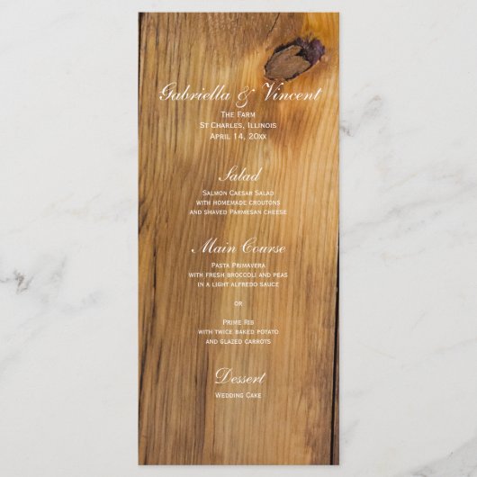 Rustikale Hochzeit von Weißer Tulips Menükarte (Vorderseite)