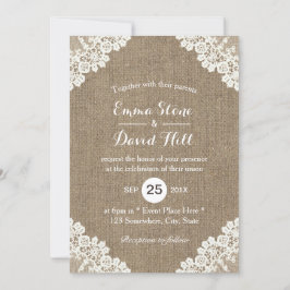 Rustikale Hochzeit Weiße Spitze & Jute Vintage Einladung