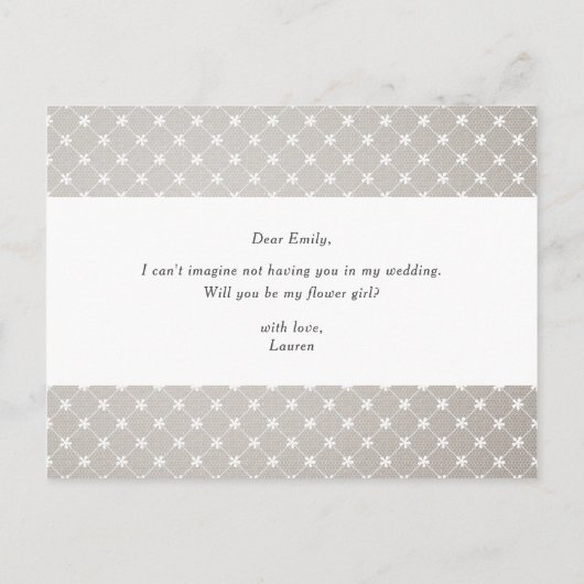 Rustikale Hochzeit wird mein Blumenmädchen sein Einladungspostkarte (Rückseite)