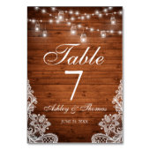 Rustikale Hochzeit Wood Jar Lights Lace Tischnummer (Rückseite)