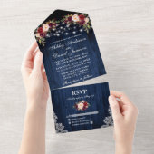 Rustikale Hochzeiten bläulich blauer Holzbalken All In One Einladung (Abreißen)