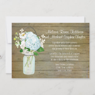 Rustikale Hochzeiten Mason Jar Blue Hydrangeas Einladung