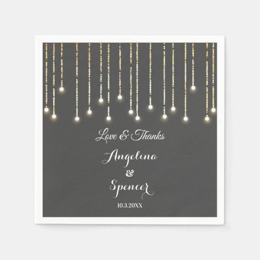 Rustikale Hochzeiten, Schwarz-weiße String Lights Serviette (Vorderseite)
